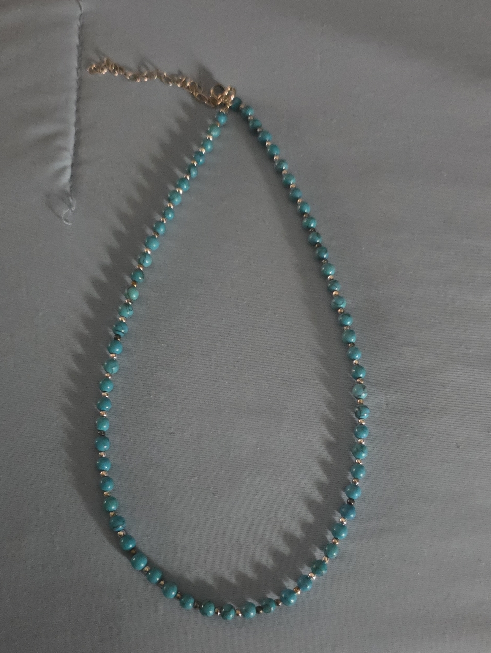 Turquoise Bead Necklace with Gold Accents - Women's Jewelry